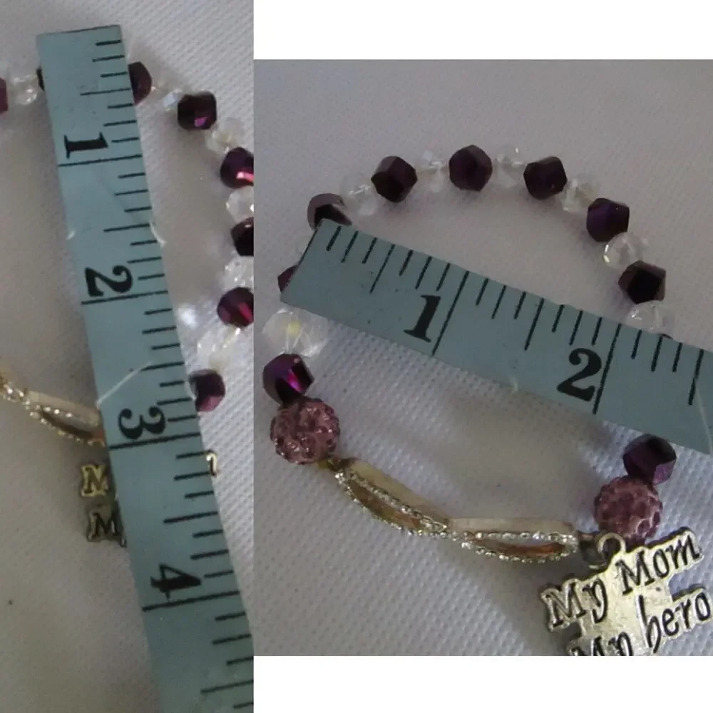Purple Mom Charm Bracelet Set of 3 Beaded Faux Pearl Crystal Stretch Jewelry